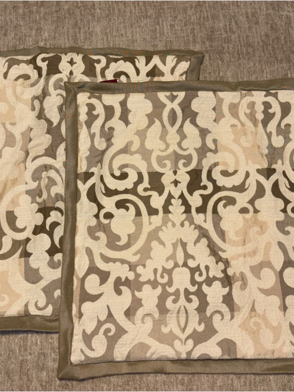 2 Biltmore Taupe & Cream Damask Decorative Pillow Shams zip closure 20x25